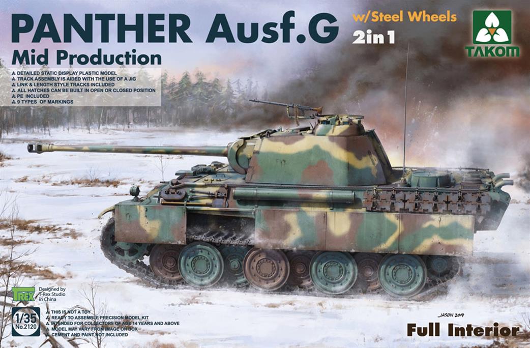 Takom 02120 German Panther Ausf G with Steel Wheels Plastic Kit 1/35