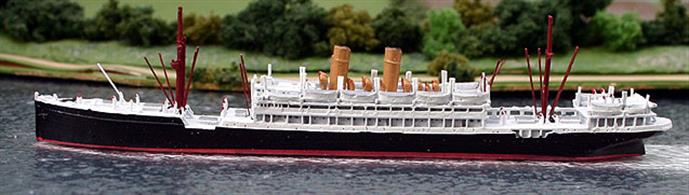 A 1/1250 scale waterline model of SS Bremen (III) of 1896, later renamed Constantinople by CM Miniaturen CM 363.