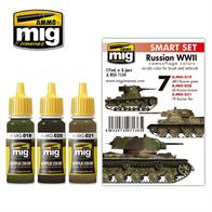 7136 is a Set of 3 Jars of 17ml MIG Productions Russian Military Vehicle Camouflage Schemes WW11