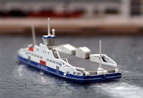 A 1/1250 scale model of Ben Woollacott the Woolwich ferry by Rhenania Junior Miniatures RJ334A.