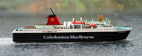 A 1/1250 scale model of Caledonian Isles by Rhenania Junior Miniatures RJ195.Caledonian Isles is the regular vessel on the Ardrossan to Brodick run to the Isle of Arran.