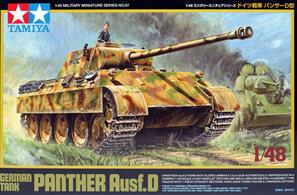 Tamiya 32597 1/48th German WW2 Panther Ausf D Tank plastic model assembly kit. Length: 186mm, width: 73mmCommander torso figure included, plus two marking options for vehicles in the Battle of Kursk.