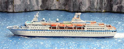 A 1/1250 scale metal waterline model of the cruise ship MS Astor under Cruise &amp; Maritime Voyages management from 2010 to 2020. This model is made by Albatros SM number AL133C.