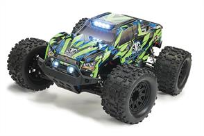 Ok folks, who’s ready for some rip-roaring, ram-raiding off road bashing r/c fun? FTX’s latest RamRaider 1/10th Monster Truck works with the established Rokatan chassis platform to deliver an exciting, fast and driv-able vehicle all in one complete ready-to-run package! Powered by a Hobbywing 50A brushless speed control and 2500kv motor, coupled with the included Voltz 3S 3500mAh Lipo battery the RamRaider can reach impressive top speeds for its size, while still being very drivable on most surfaces. The rear mounted wheelie bar works to provide a sta-ble footing for those heavy accelerations when you light up the rear tyres.