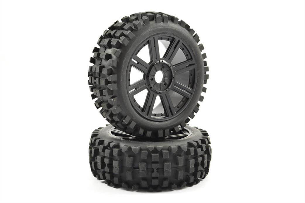 Fastrax  FAST1001B Rock Block Mounted Tyres on 8 Spoke Black Wheels 1 Pair