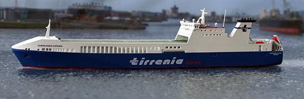 A 1/1250 scale model of Eurocargo Catania a Flensburger-class freighter by Rhenania Junior RJ314B