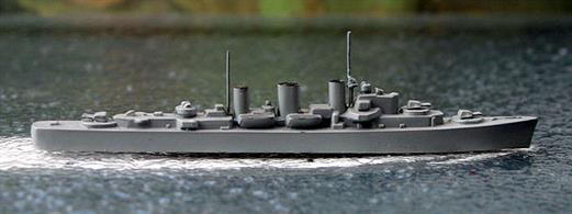 A 1/1250 scale second-hand plastic model of HMS Manxman by Wiking. This model is in good condition but has a plastic replacement fore topmast, see photograph.