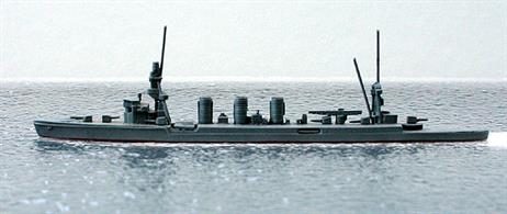 A 1/1250 scale second-hand model of a Kuma class light cruiser by Comet. The model is in good condition for its age in overall grey, see photograph.
