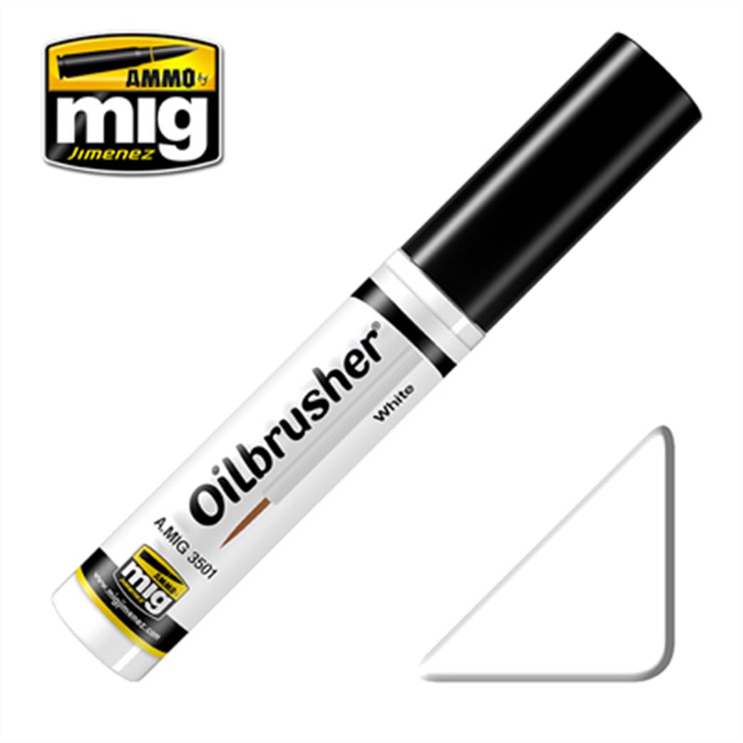 Ammo of Mig Jimenez  A.MIG-3501 White Oilbrusher 10ml Oil paint with fine brush applicator