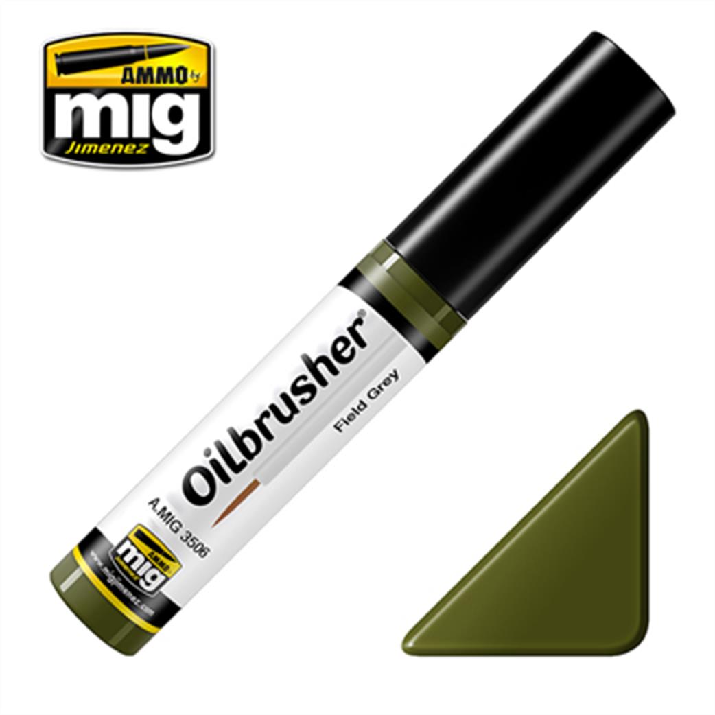 Ammo of Mig Jimenez  A.MIG-3506 Field Green Oilbrusher 10ml Oil paint with fine brush applicator