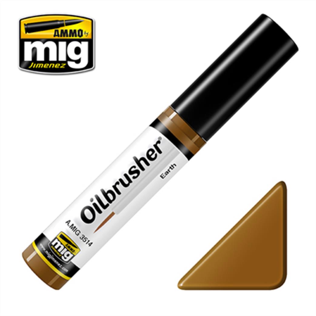 Ammo of Mig Jimenez  A.MIG-3514 Earth Oilbrusher 10ml Oil paint with fine brush applicator