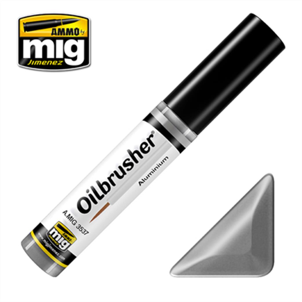Ammo of Mig Jimenez  A.MIG-3537 Aluminium Oilbrusher 10ml Oil paint with fine brush applicator