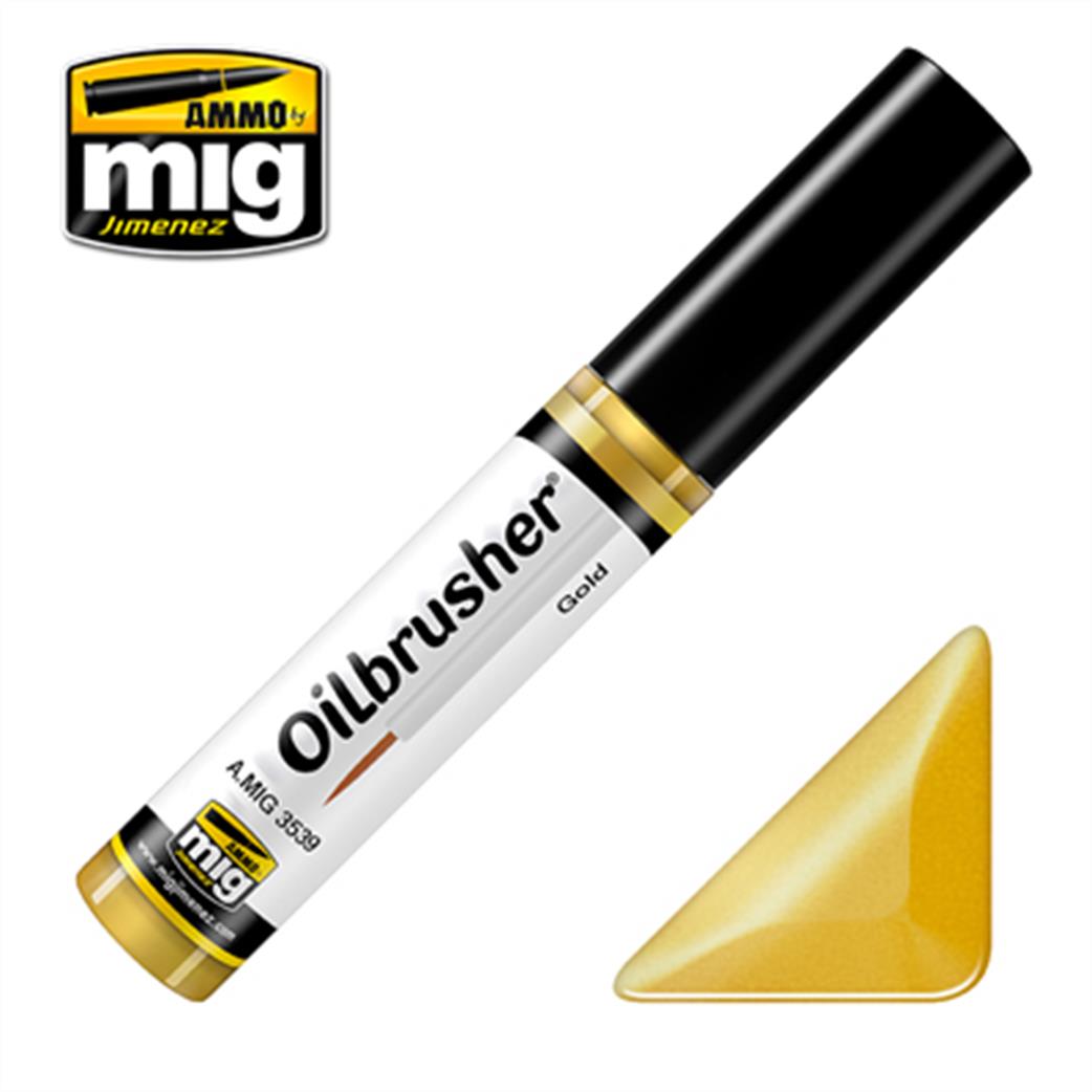 Ammo of Mig Jimenez  A.MIG-3539 Gold Oilbrusher 10ml Oil paint with fine brush applicator
