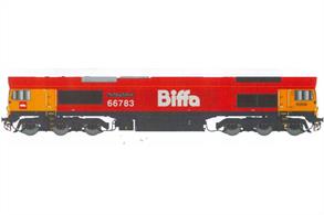 Highly detailed O gauge model of GBRf class 66 locomotive 66783 The Flying Dustman in it's colourful Biffa red livery.One of GBRf's former EWS class 66s (66058) 66783 is painted in Biffa red livery with the name The Flying Dustman marking the partnership between the companies for rail haulage of bulk waste to disposal facilities.