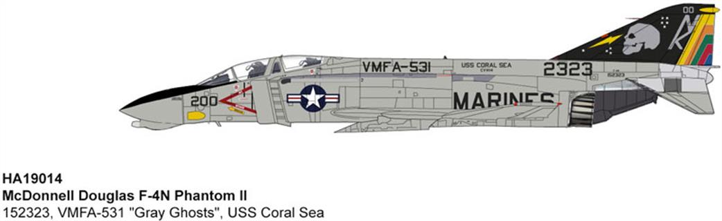 Hobby Master 1/72 HA19014 McDonnell Douglas F-4N Phantom II 152323, VMFA-531 Gray Ghosts, USS Coral Sea