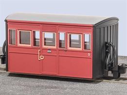 Detailed model of the Festiniog Railway enclosed 4-wheel 'Bug Box' coaches finished as coach number 5 in the red livery carried in the preservation era through the 1970s.Although finished in a plain livery the detailing includes the FR emblem, door handles, notice on the door and running numbers all carefully picked out in fine print.