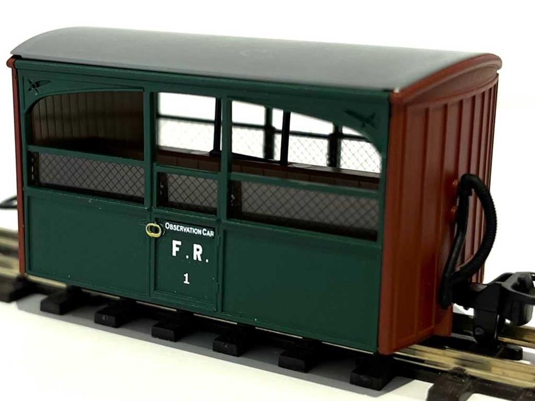 Peco OO9 GR-562 Festiniog Railway Open Sided 4 wheel Bug Box Coach 1 Col.Stephens Green