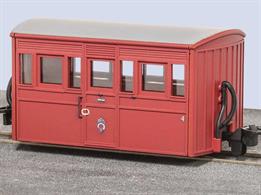 Detailed model of the Festiniog Railway enclosed 4-wheel 'Bug Box' coaches finished as coach number 4 in the red livery carried in the preservation era through the 1970s.Although finished in a plain livery the detailing includes the FR emblem, door handles, notice on the door and running numbers all carefully picked out in fine print.