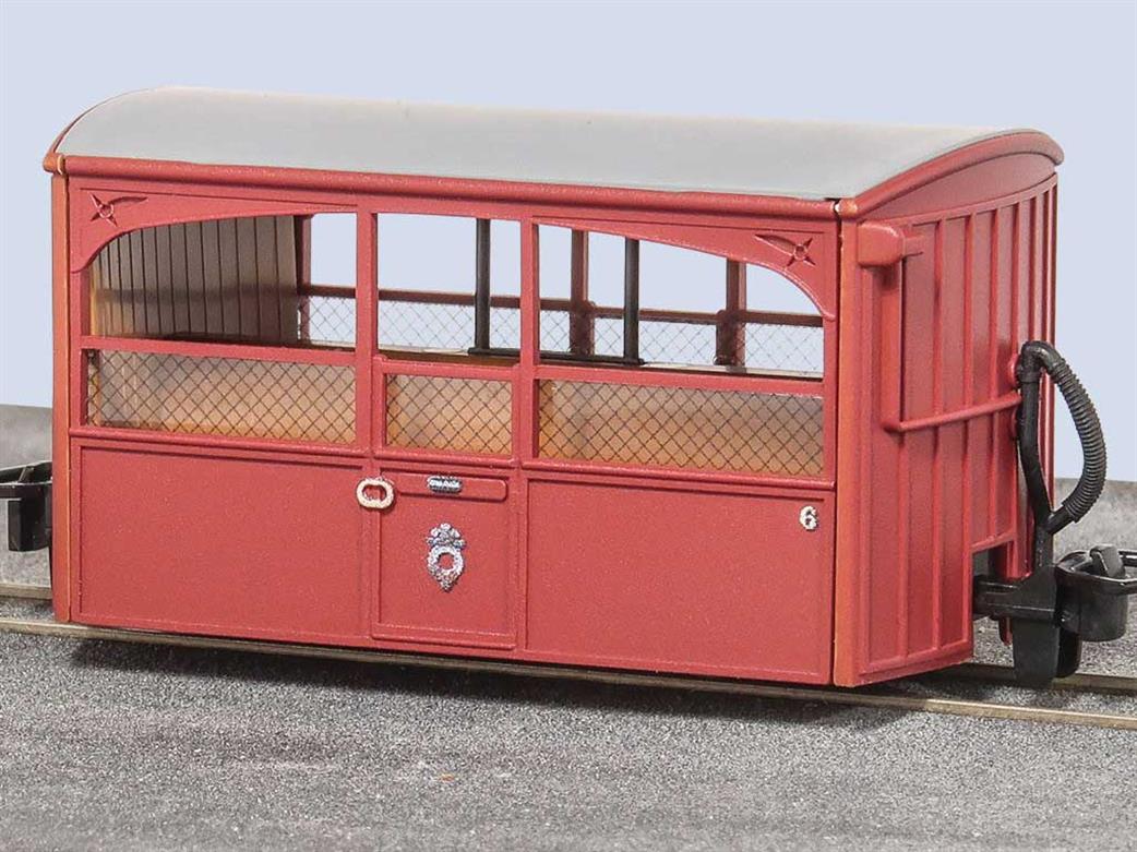 Peco GR-563 Festiniog Railway Open Sided 4 wheel Bug Box Narrow Gauge Passenger Coach 6 Preservation Red OO9