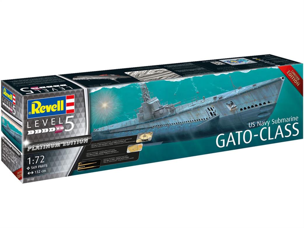 Revell 1/72 05168 US Navy Gato Class Submarine Platinum Edition Plastic Kit