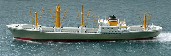 A 1/1250 scale metal model of German cargo liner Tabora from 1965 by CM Miniaturen CM-KR123.
