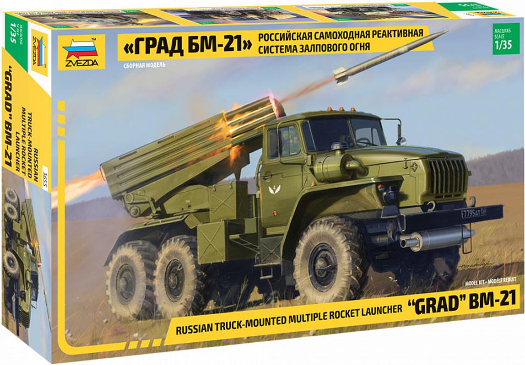 Zvezda 1/35 3655 BM-21 Grad Multi Rocket Launcher Soviet 1960's Plastic Kit
