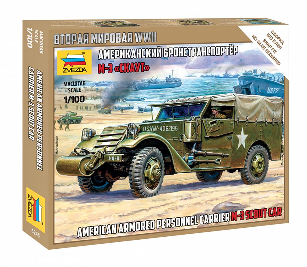 Zvezda 1/100 6245 US Army M-3 Scout Car Kit for Art of Tactics