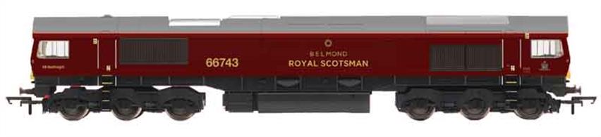 Nicely detailed model of the class 66 diesel locomotives 66743 operated by GB Railfreight and finished in Belmond Royal Scotsman royal claret colours for working this luxury train as it tours the remote and scenic Highland lines in the far North of Scotland. Between tourist duties the locomotive is often seen hauling GBRf freight trains all over Britain.