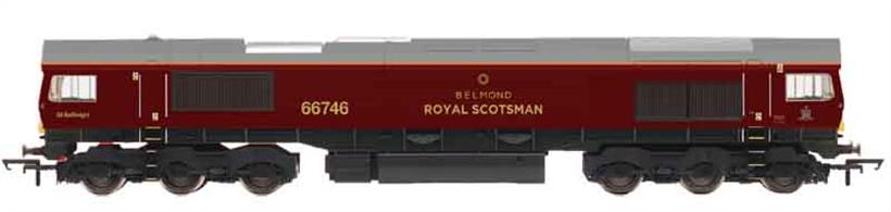 Nicely detailed model of the class 66 diesel locomotives 66746 operated by GB Railfreight and finished in Belmond Royal Scotsman royal claret colours for working this luxury train as it tours the remote and scenic Highland lines in the far North of Scotland. Between tourist duties the locomotive is often seen hauling GBRf freight trains all over Britain.