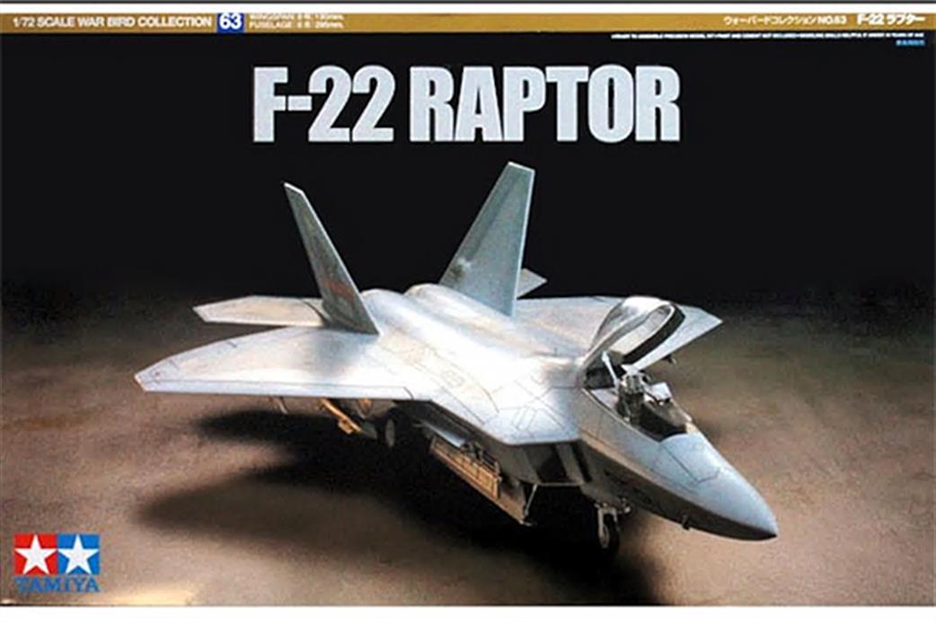 Tamiya 1/72 60763 F-22 Raptor Jet Fighter Kit