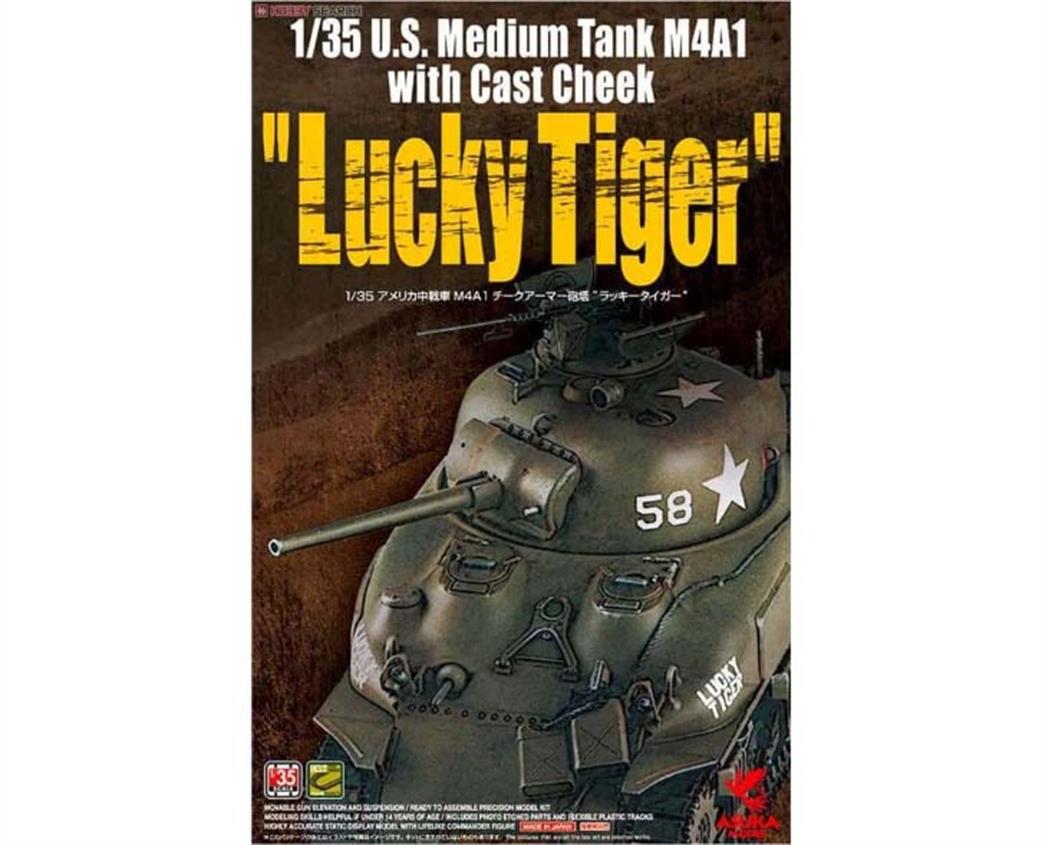 Asuka 1/35 35035 US Medium M4A1 Sherman Tank Kit with Cast Cheek Lucky Tiger & Photo Etch