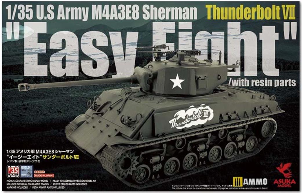 Asuka 1/35 35040 US Army M4A3E8 Sherman Thunderbolt VII Easy Eight Tank Kit
