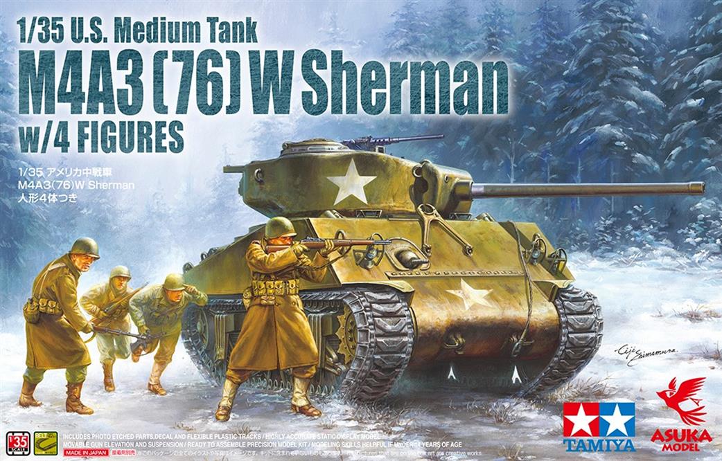 Asuka 1/35 35048 US Medium Tank M4A3(76) Sherman Tank Kit w/4 Figures