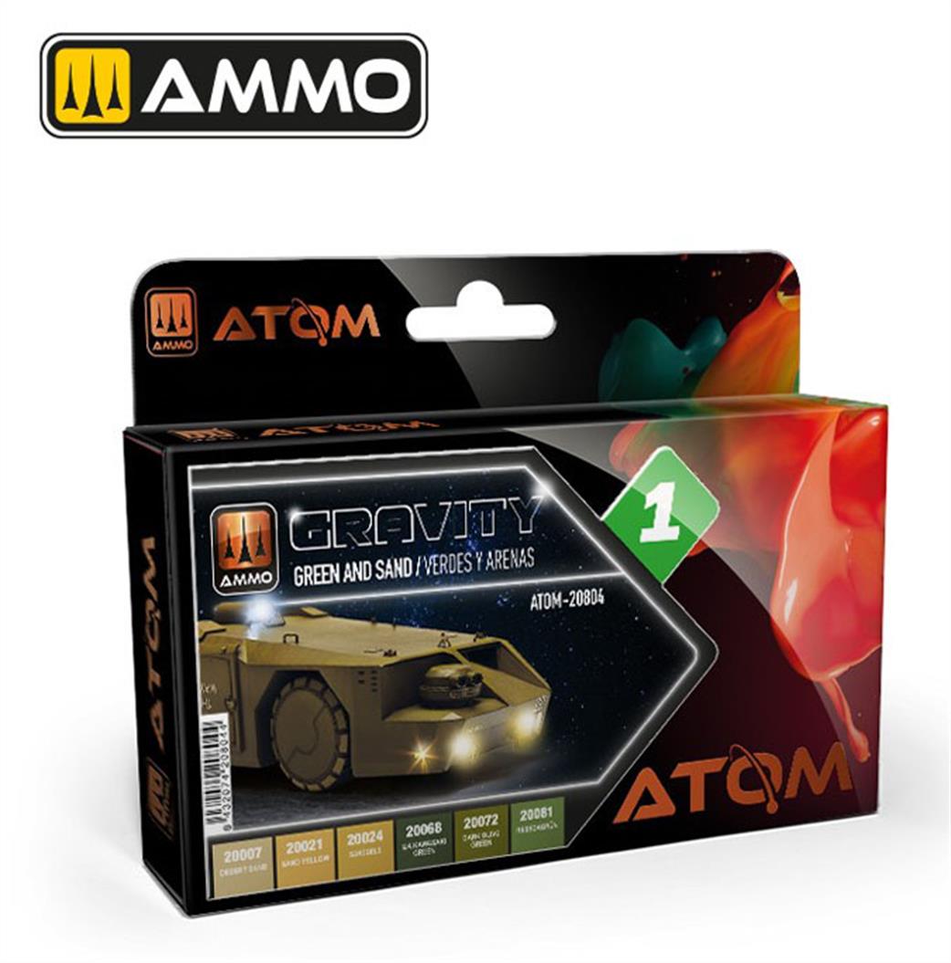 Ammo of Mig Jimenez  ATOM-20804 Gravity Set 1 Green & Sand 6 Colour Set