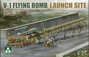 Takom 02152 V-1 Flying Bomb Launch Site,Includes V-1 (without interior). Ramp length 960mm. Starter, steam catapult &amp; spare launch piston included plus photo-etch &amp; clear parts. Choice of 4 markings. Figures not included.