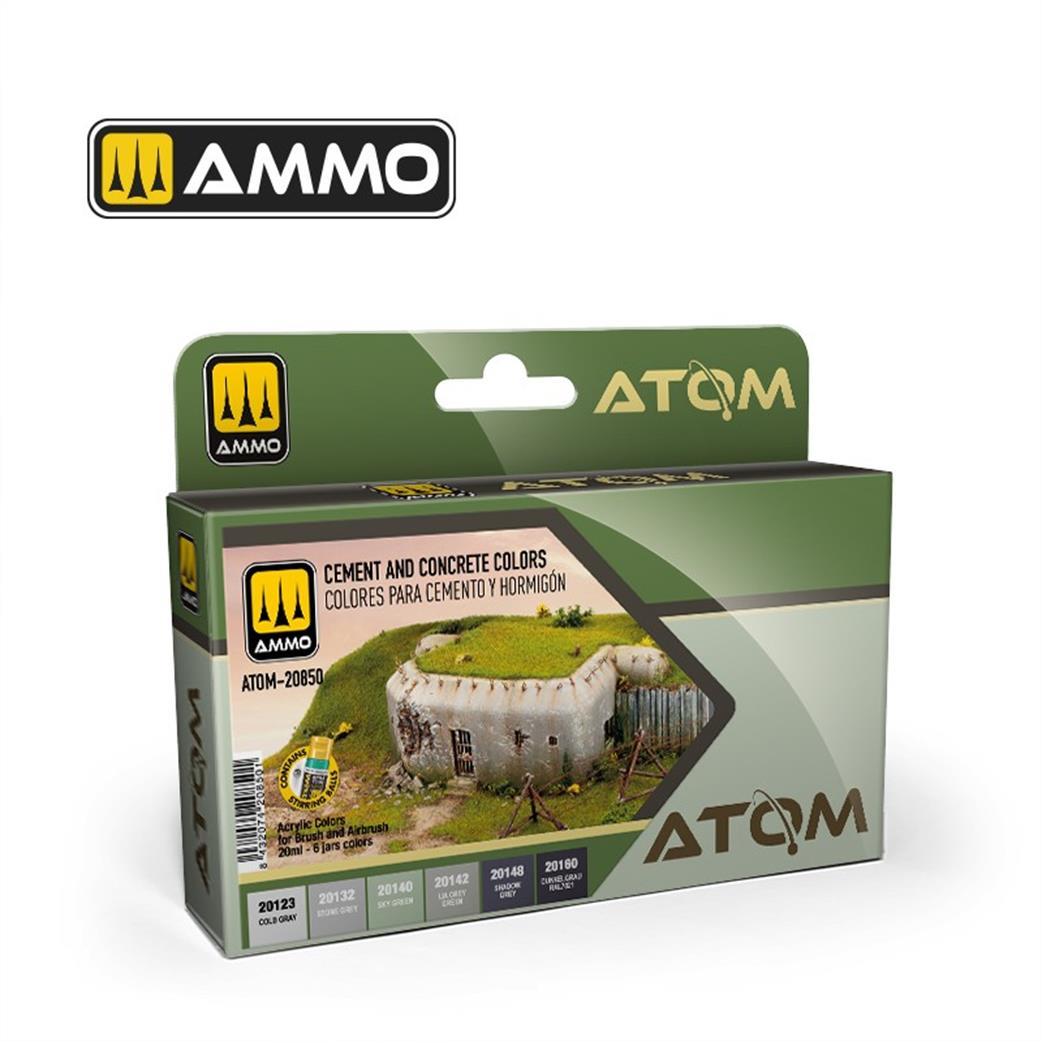 Ammo of Mig Jimenez  ATOM-20850 Cement and Concreter Colour Set 6 Colour Paint Set