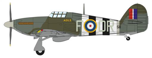 D-Day markings worn by Hurricane PZ758 DR-F of RAF Transport Command, Air Letter Despatch Service, RAF Northolt.