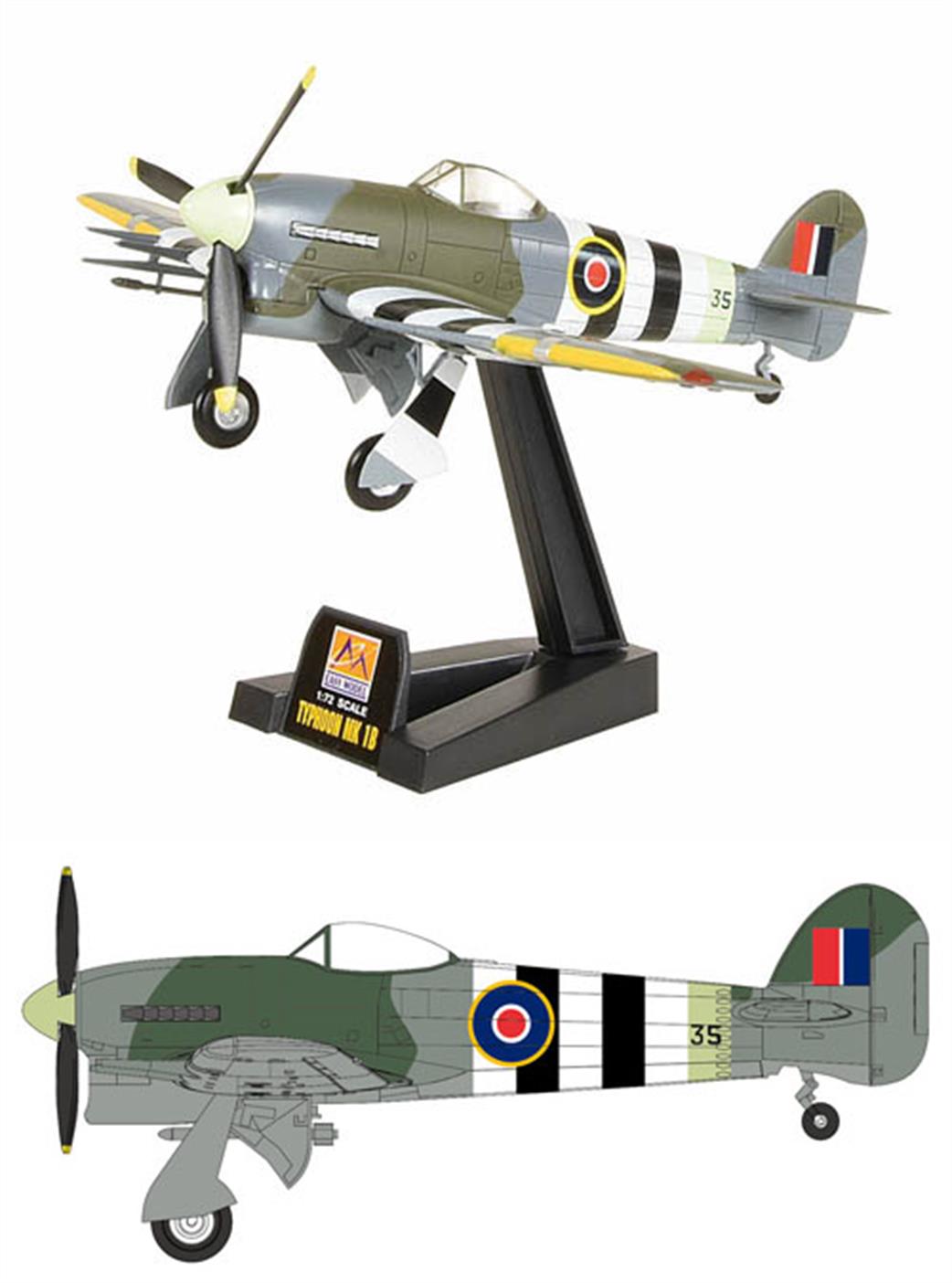 Easy Model 1/72 PKEA33305 Typhoon Mk.1B MN235 D-Day Invasion Stripes Plastic Display Model