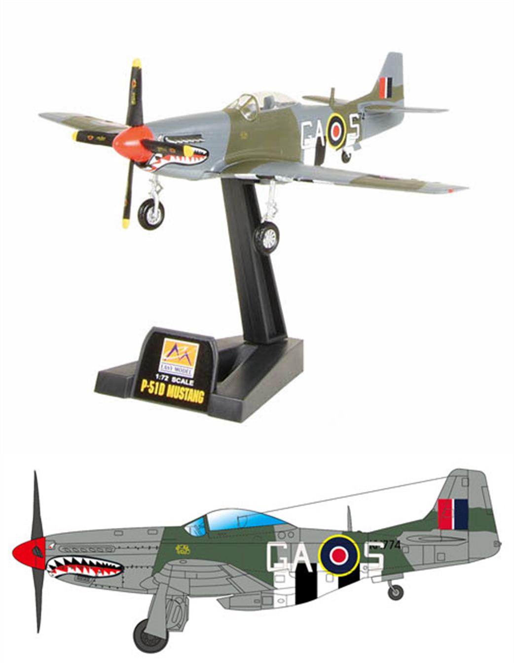 Easy Model 33306 RAF P-51D Mustang KH774 D-Day Invasion Stripes Plastic Display Model 1/72
