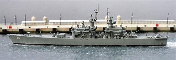 A 1/1250 scale second-hand model of USS California DLGN 36 by Argos AS-77. This model is in very good condition and has a helicopter on the stern, see photograph.