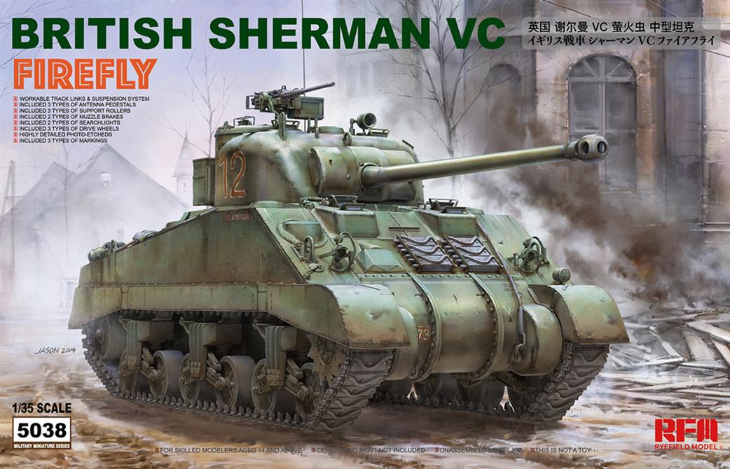 Rye Field Model 1/35 RM-5038 British Sherman VC Firefly Tank Kit with Workable Track Links
