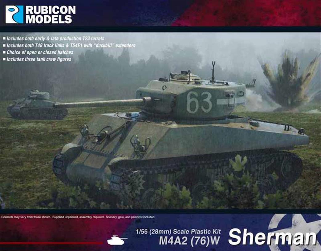 Rubicon Models 1/56 28mm 280054 Allied / Soviet M4A2(76)W Sherman Tank 76mm Gun Plastic Model Kit