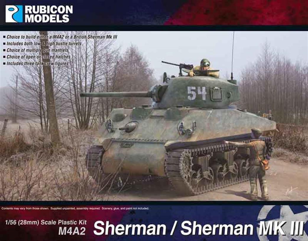 Rubicon Models 1/56 28mm 280055 Allied M4A2 Sherman/Sherman MkIII Tank Plastic Model Kit
