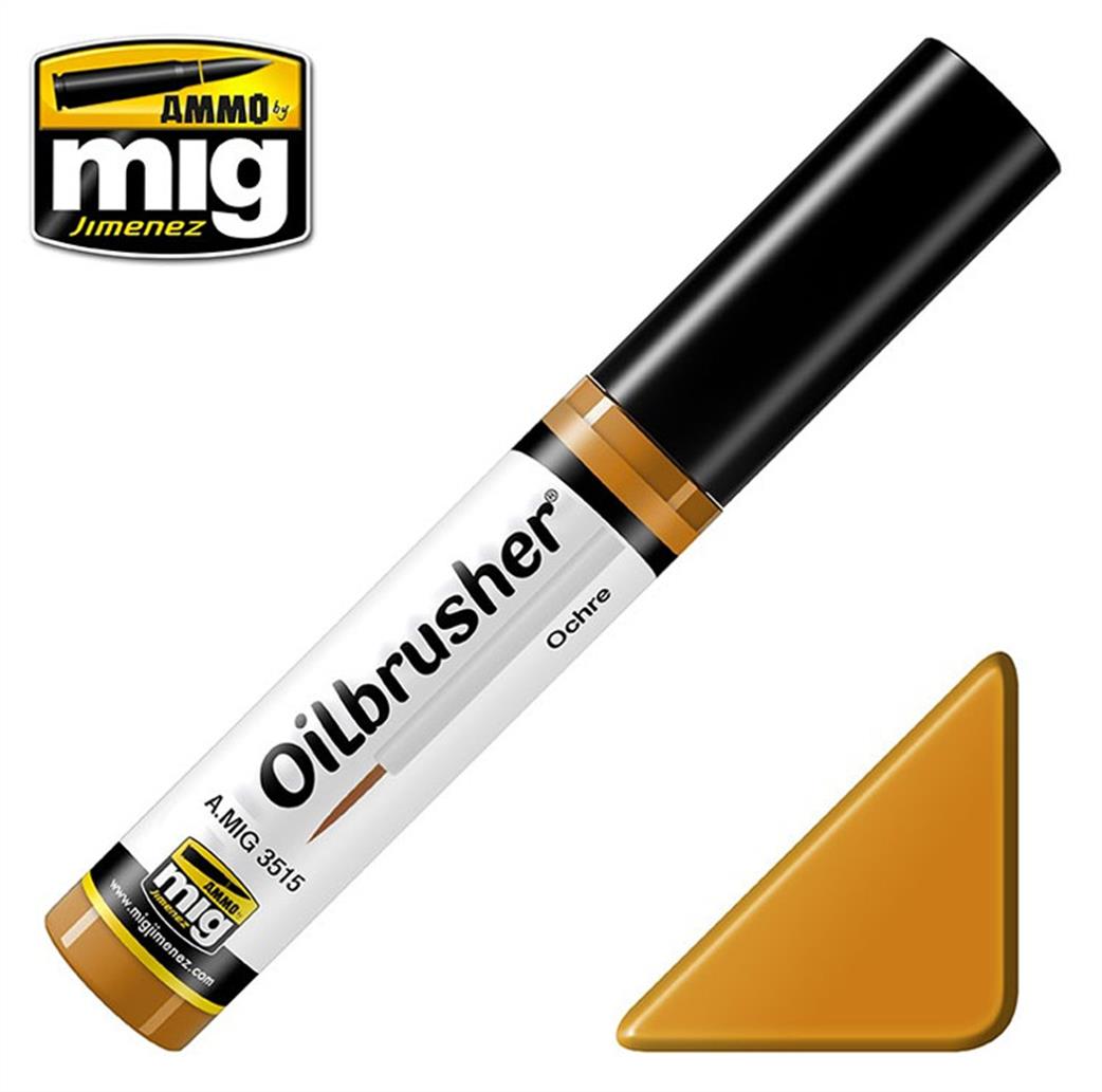 Ammo of Mig Jimenez  A.MIG-3515 Yellow Ochre Oilbrusher 10ml Oil paint with fine brush applicator
