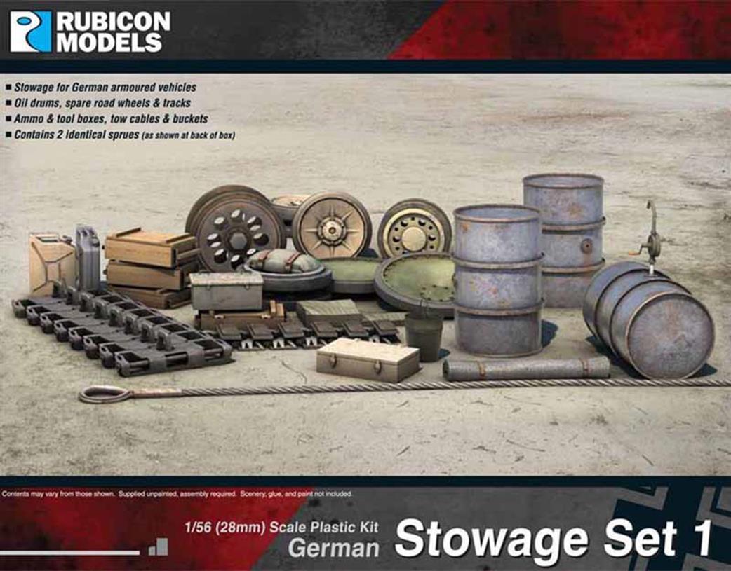 Rubicon Models 280022 German Stowage & Vehicle Accessory Set Plastic Model Kit 1/56 28mm