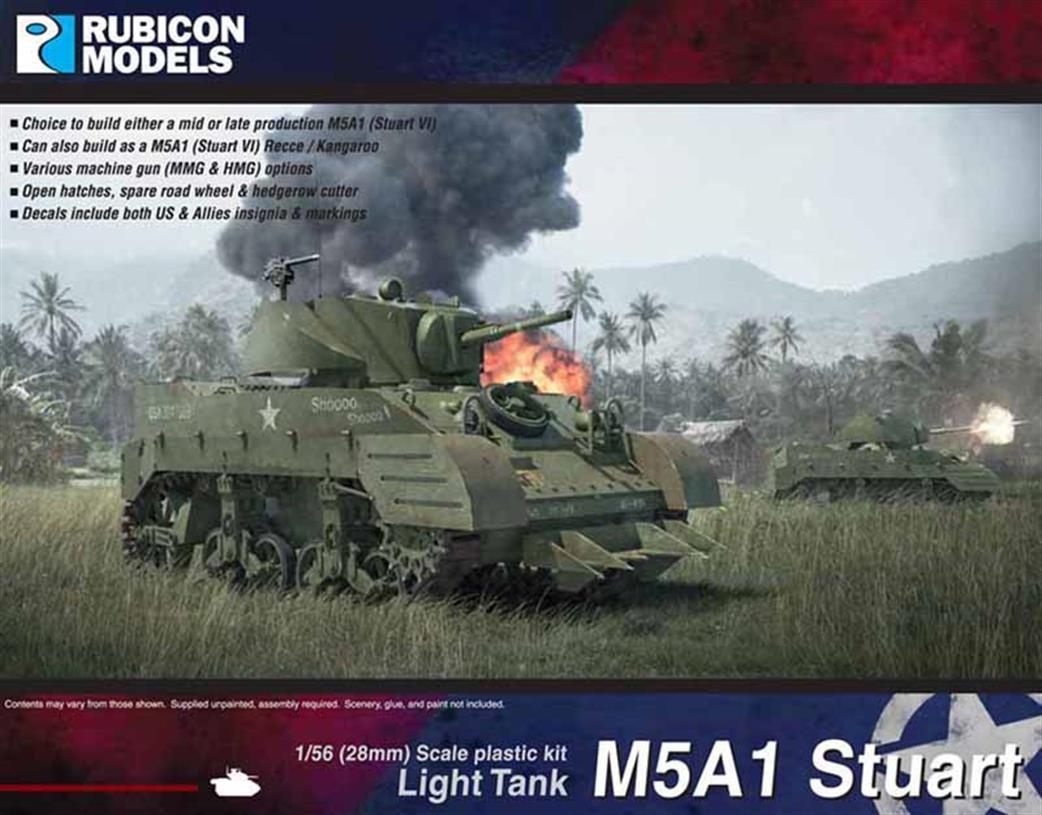 Rubicon Models 1/56 28mm 280023 Allied M5A1 Stuart Light Tank Plastic Model Kit