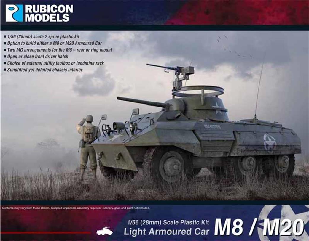 Rubicon Models 1/56 28mm 280028 Allied M8 /M20 Greyhound Scout Car Plastic Model Kit