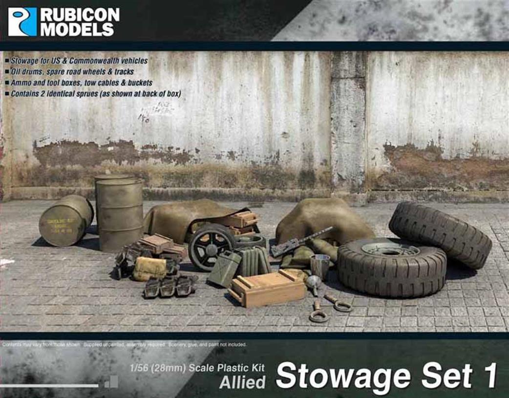 Rubicon Models 1/56 28mm 280033 Allied Military Vehicle Stowage & Accessory Set Plastic Model Kit