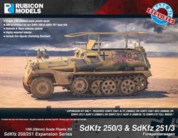 Expansion kit only. Suitable for use with SdKfz 250/251 kits 280018, 280031, 280032, 280038.This expansion pack provides the parts needed to model the Funkpanzerwagen communications version of the SDKfz 250 or SdKfz 251. These were often used as command vehicles, i8ncluding the famous Grief used by Rommel in the North Africa campaign.Number of Parts: 46 pieces plus 2 figure sprues