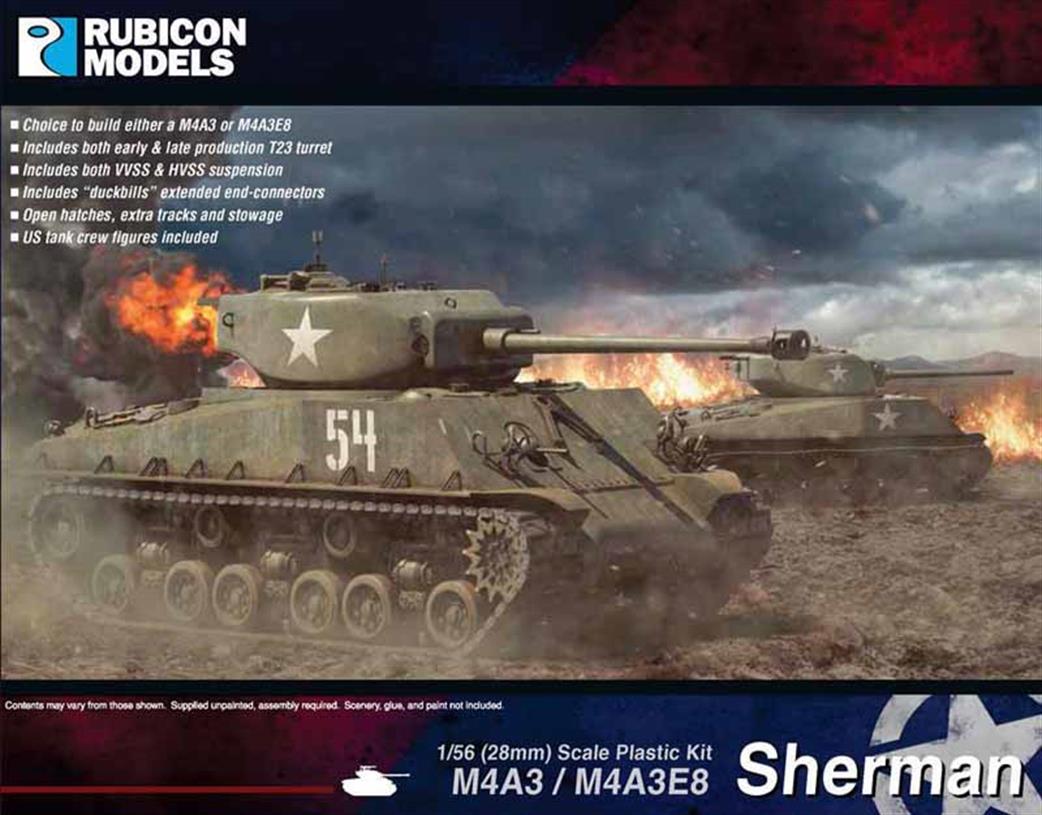 Rubicon Models 1/56 28mm 280042 Allied M4A3 / M4A3E8 Sherman Tank Plastic Model Kit